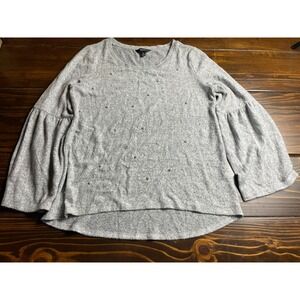 Simply Vera Vera Wang Sweater, Womens Size Medium, Gray, Faux Pearl, Bell Sleeve